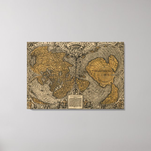 Classic 1531 Antique World Map by Oronce Bra Canvastryck (Framsida)