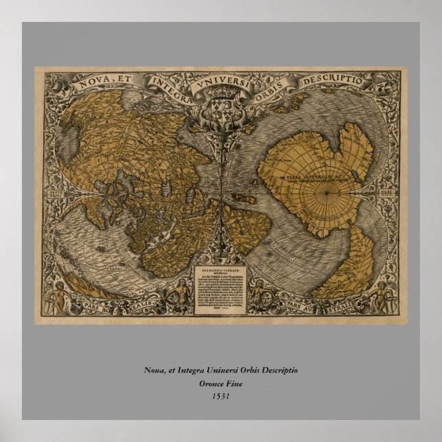 Classic 1531 Antique World Map by Oronce Bra Poster (Framsidan)