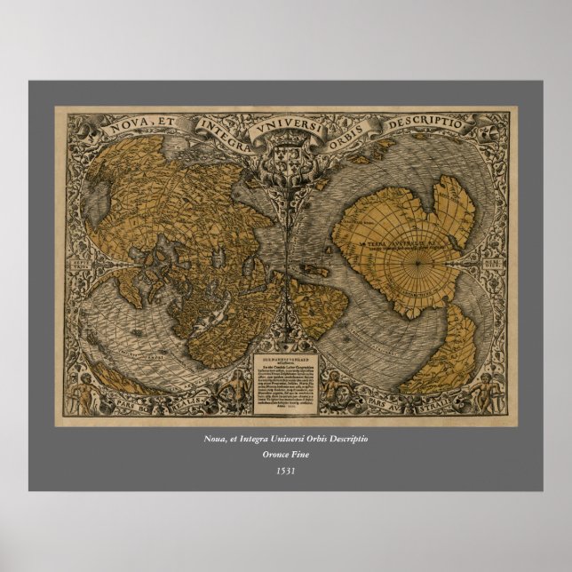 Classic 1531 Antique World Map by Oronce Bra Poster (Framsidan)