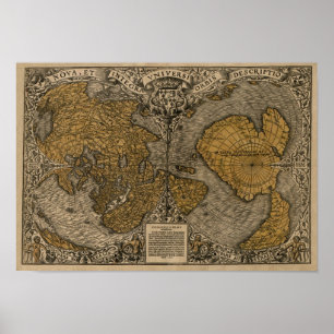 Classic 1531 Antique World Map by Oronce Bra Poster