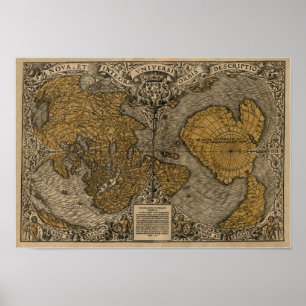 Classic 1531 Antique World Map by Oronce Bra Poster