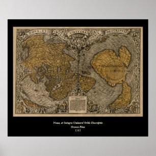 Classic 1531 Antique World Map by Oronce Bra Poster