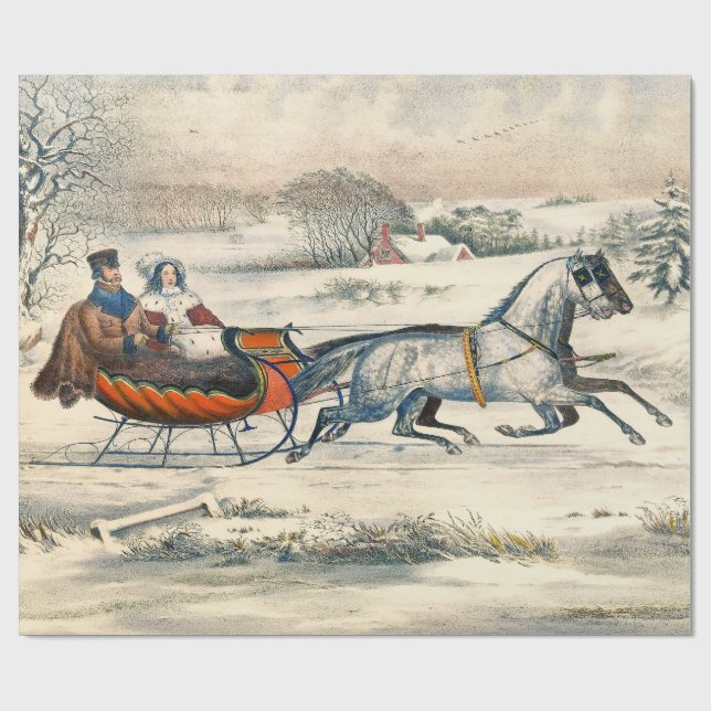 Classic 1853 Sleigh Ride Currier Ives Road Winter Presentpapper (Platt)