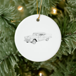 Classic 1955 Chevy Bel Luft Pencil Teckning Julgransprydnad Keramik