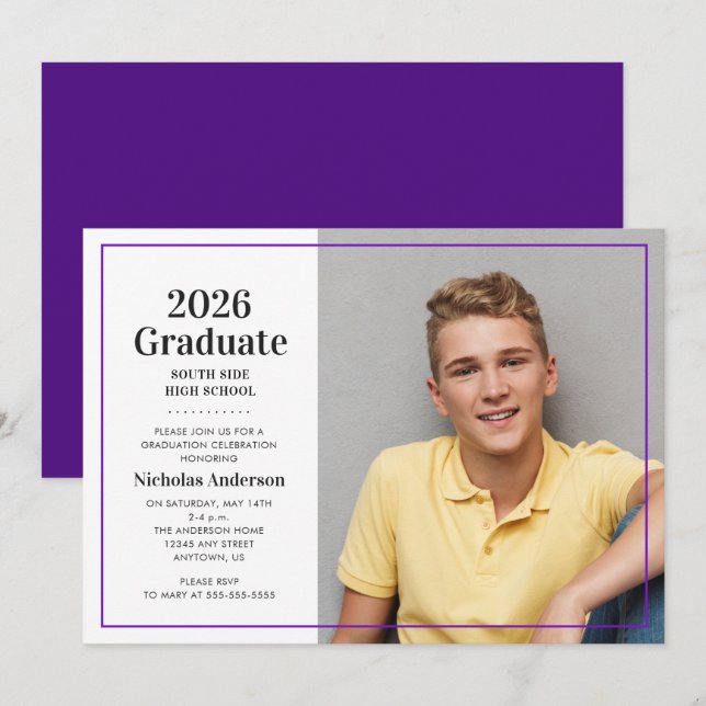 Classic 2023 Student Lila Photo Studenten Inbjudningar (Fram/baksida)