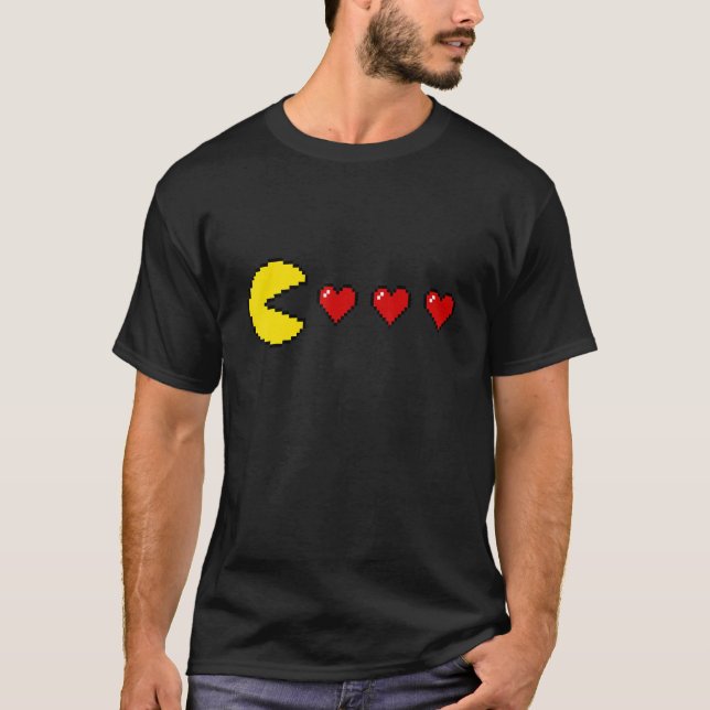 Classic 80s Retro Arcade 8 bit Game Valentine Hear T Shirt (Framsida)
