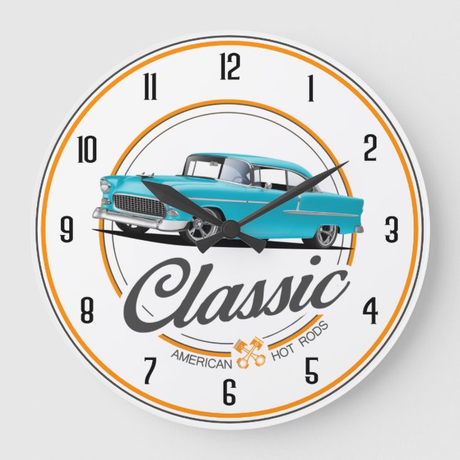 Classic American 1955 Hot rod Large Clock Stor Klocka (Framsida)