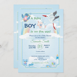 Classic and cute Stork Baby Shower Invitation Inbjudningar