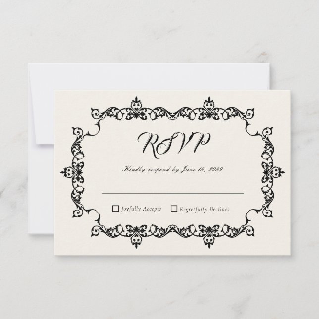 Classic Antique Ivory Ornately Framed Wedding OSA Kort (Framsida)