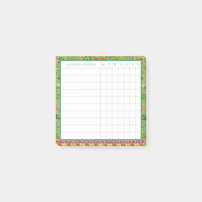 Classic Apple Grönt Chinoiserie Habit Tracker Post-it Block (Framsida)