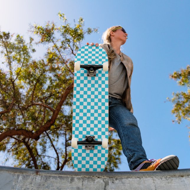 Classic aqua blue checkerboard mini skateboard bräda 18,5 cm (Utomhus 1)