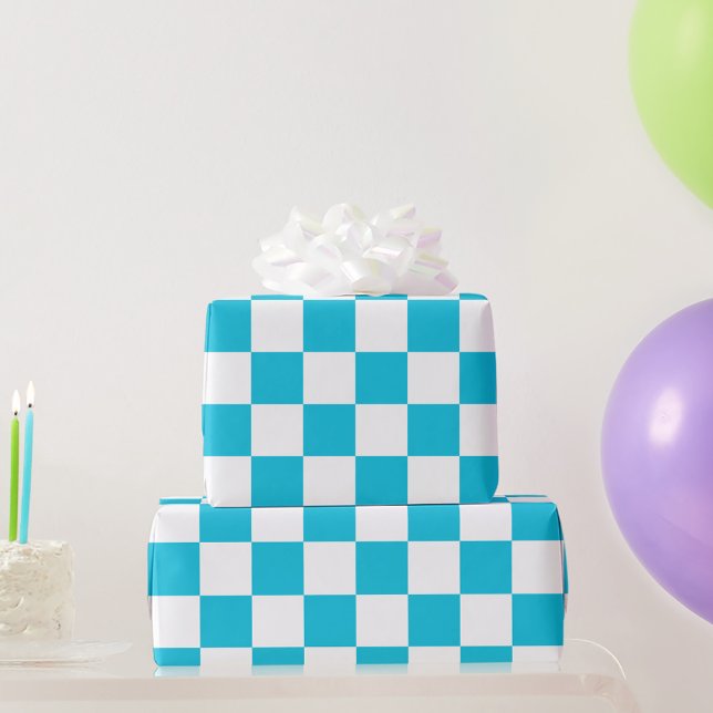 Classic aqua blue checkerboard presentpapper (Skapare uppladdad)