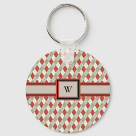 Classic Argyle, Red Tan Grönt Cream Monogrammed Nyckelring