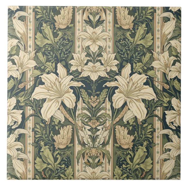 Classic Art Nouveau Floral vintage aesthetic Kakelplatta (Framsidan)