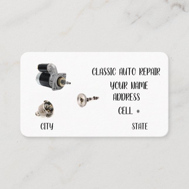 Classic Auto Repair Business Card Visitkort (Framsida)