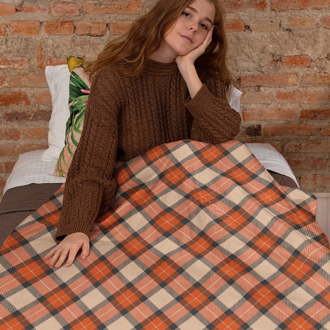 Classic Autumn Pumpkin Orange Brown Tartan Mönster Fleecefilt (Skapare uppladdad)