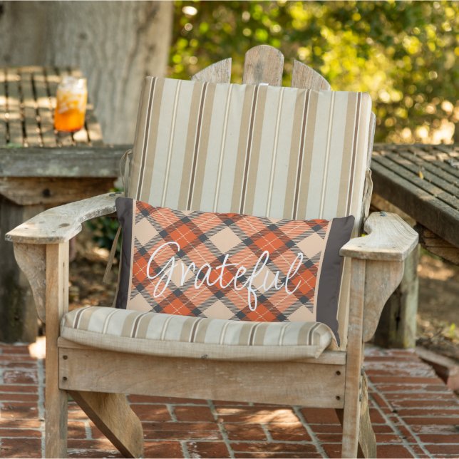 Classic Autumn Pumpkin Orange Brown Tartan Mönster Lumbarkudde (Stol)