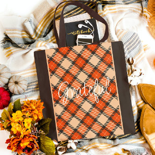 Classic Autumn Pumpkin Orange Brown Tartan Mönster Tygkasse