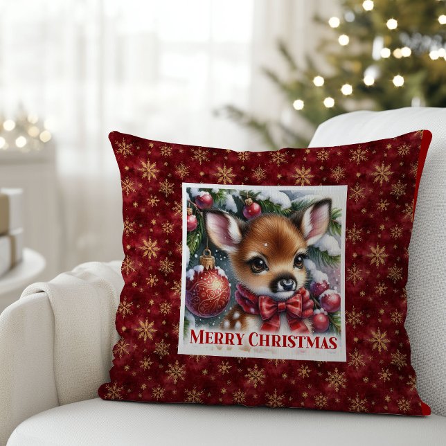 Classic Baby Fawn Winter Scene Kids Room Decor  Kudde (Classic Baby Fawn Winter Scene Kids Room Decor Christmas Pillow

)