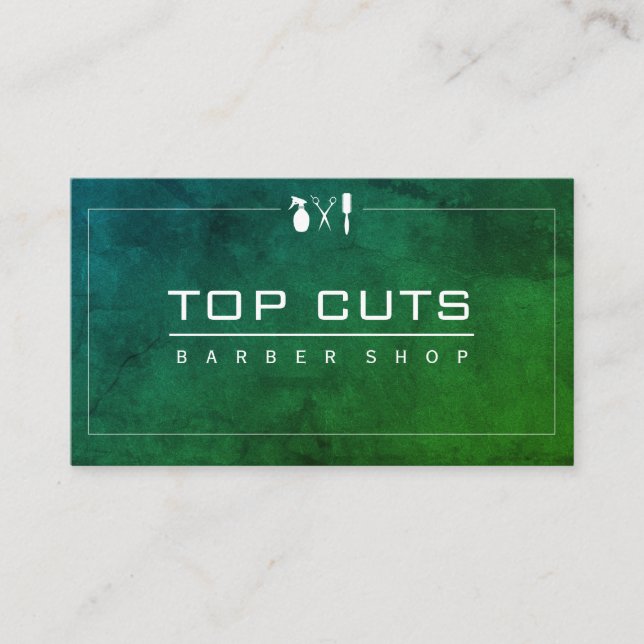 Classic Barber Shop Sleek Grönt Lila Visitkort (Framsida)