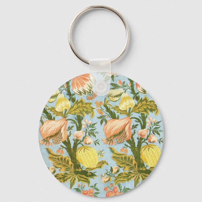 Classic Baroque Floral Fruit Damask Textile Nyckelring (Framsida)