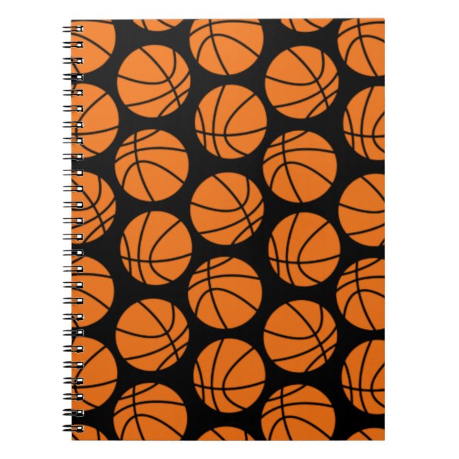 Classic Basketball Pattern on Black Anteckningsbok (Framsidan)