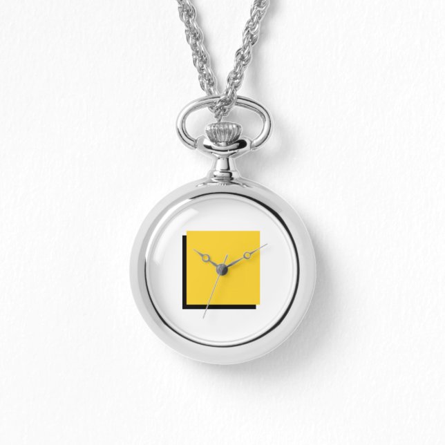 Classic Bauhaus Art Gult Square Necklace Watch Armbandsur (Framsida)