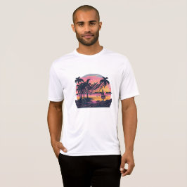 Classic beach and boat pink t shirt