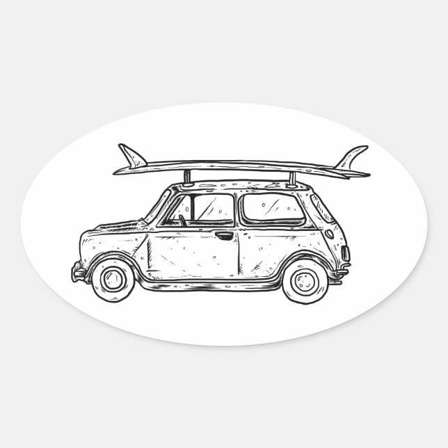 Classic Beach Mini Cooper Ovalt Klistermärke (Framsida)