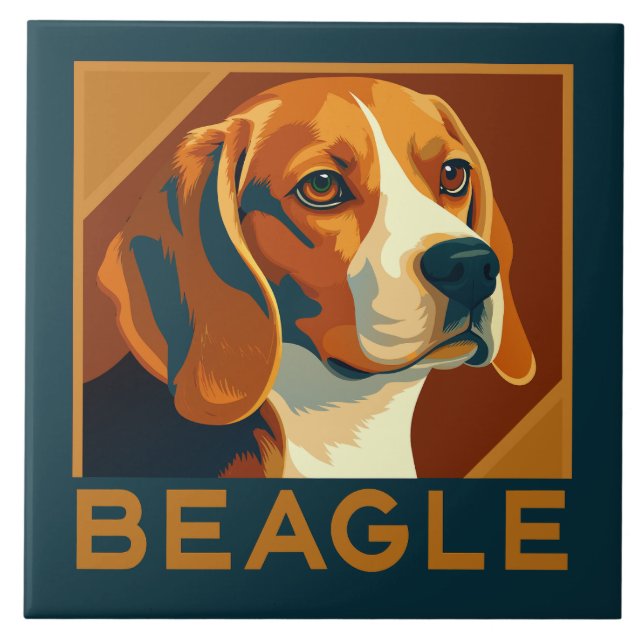 Classic Beagle Porträtt Retro Stil Kakelplatta (Framsidan)