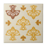Classic beautiful birds Italian folk art kraft Kakelplatta<br><div class="desc">Vintage graphic artwork with kraft paper background,  featuring Italian folk art birds in brown and mustard.</div>