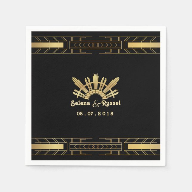 Classic Beauty Art Deco Bröllop Napkins Pappersservett (Framsidan)