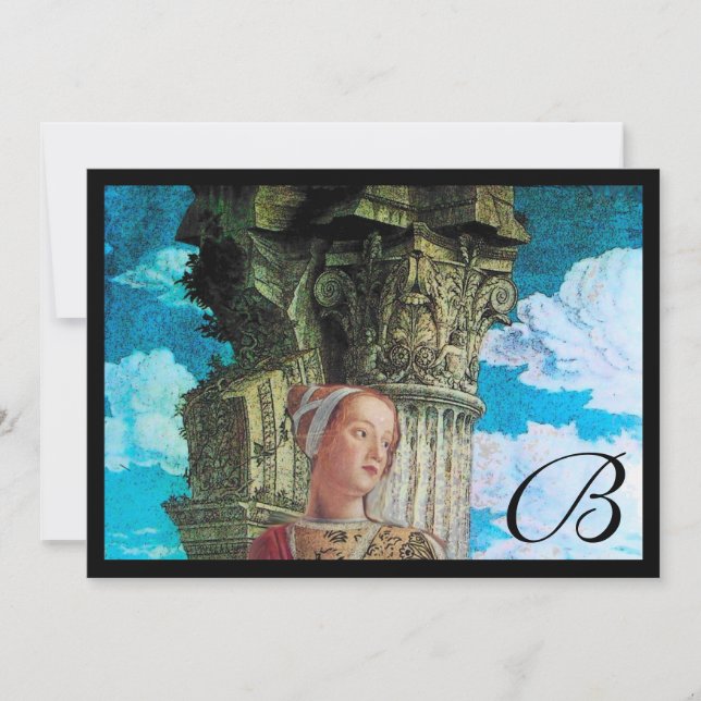 CLASSIC BEAUTY MONOGRAM ,ljusblå, svart, antik Inbjudningar (Framsida)