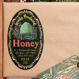 Classic Beehive Local Honung Burk Ovalt Klistermärke