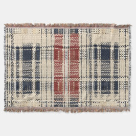 Classic Beige and Navy Farmhouse Plaid Filt