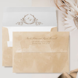 Classic Beige Cream Watercolor Monogram Bröllop