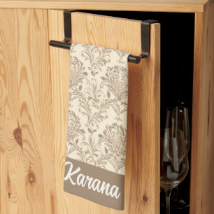 Classic Beige Damask Kökshandduk