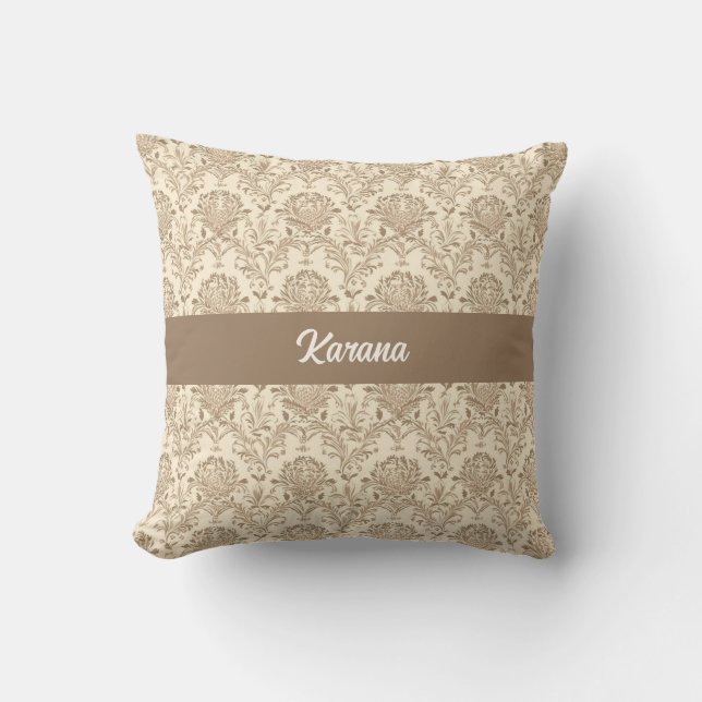 Classic Beige Damask Kudde (Framsida)