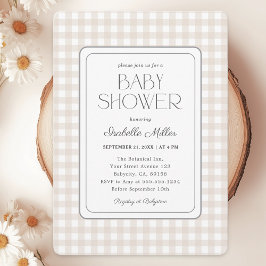 Classic Beige Gingham Gender Neutral Baby Shower Inbjudningar