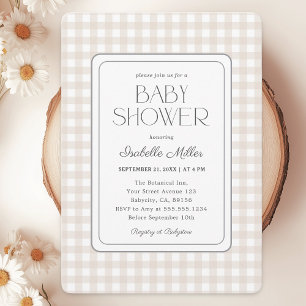 Classic Beige Gingham Gender Neutral Baby Shower Inbjudningar