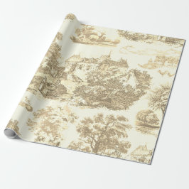 Classic Beige Guld Vintage Fransk Land Toile Presentpapper