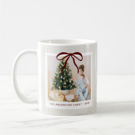 Classic Beige Stripes Red Bow Christmas Kaffemugg