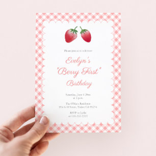 Classic Berry First 1st Birthday Strawberry Party Inbjudningar