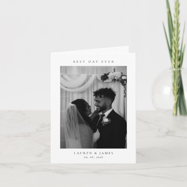 Classic Best Day Ever Wedding Photo Folded Tack Kort (Framsida)