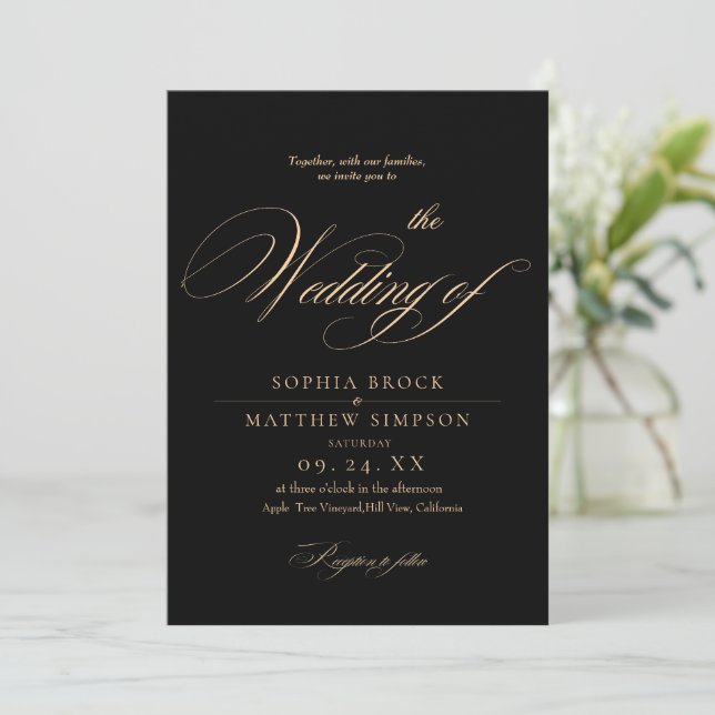 Classic Black and Burgundy Script Wedding Inbjudningar (Stående Fram)