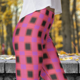 Classic Black and Deep Fuchsia Check Mönster Leggings