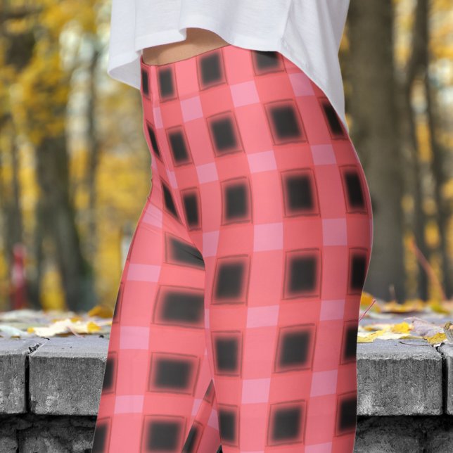 Classic Black and Flamingo Rosa Check Mönster Leggings (Classic Black and Flamingo Pink Check Pattern Leggings)