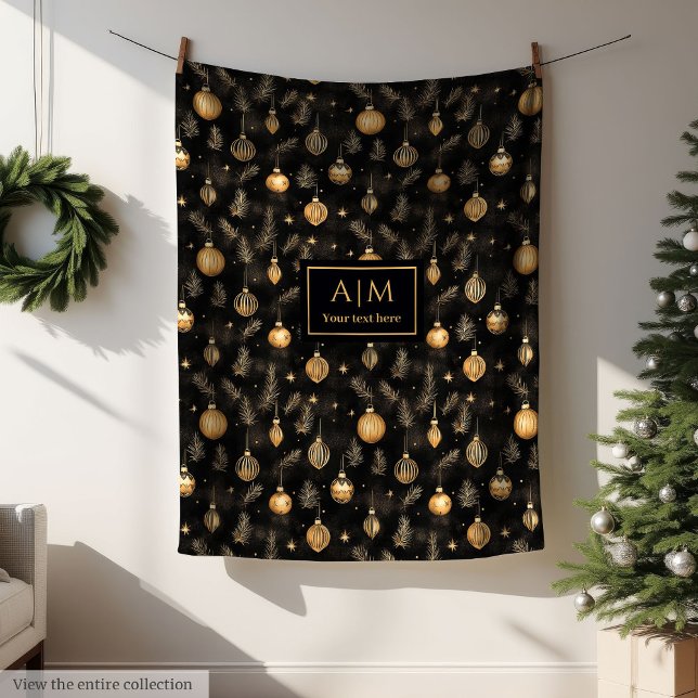 Classic black and gold watercolor holiday throw fleecefilt (Classic black and gold watercolor holiday throw Fleece Blanket)