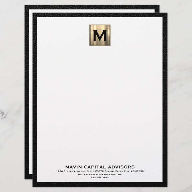 Classic Black and Guld Business Letterhead Brevhuvud (Fram/baksida)