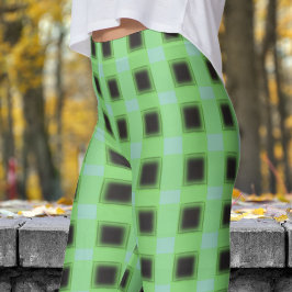Classic Black and Ljust grönt Teal Check Mönster Leggings